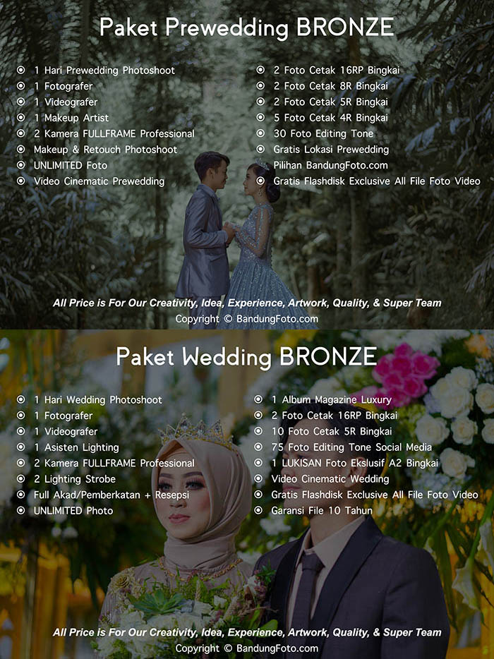 Paket Jasa Foto Prewedding Wedding Bandung Harga Murah BRONZE